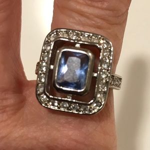 Art Deco Sapphire and White Topaz .925 Ring
